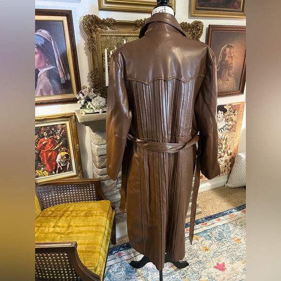 Vtg Faux Leather Pleated Trench Lane Bryant Women’s Large Brown - Picture 7 of 7